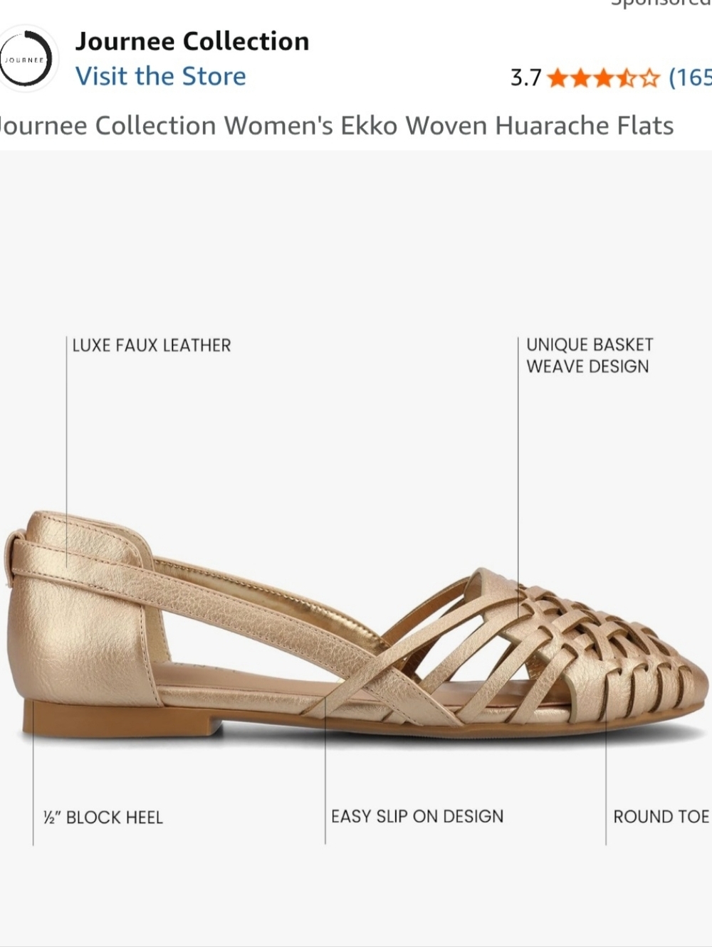 Journee Ekko Champagne Gold Slip-on Summer Huarache Flats Vegan Leather Sz 12W - Picture 2 of 9